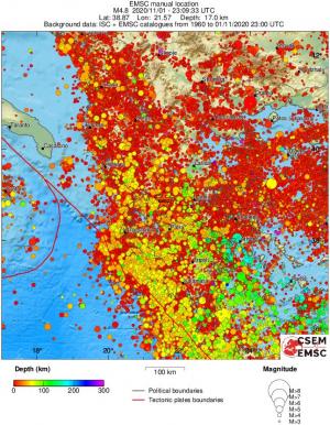 regional depth historical seismicity