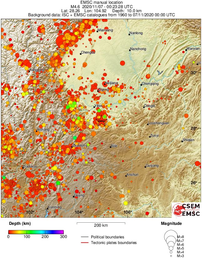 regional depth historical seismicity
