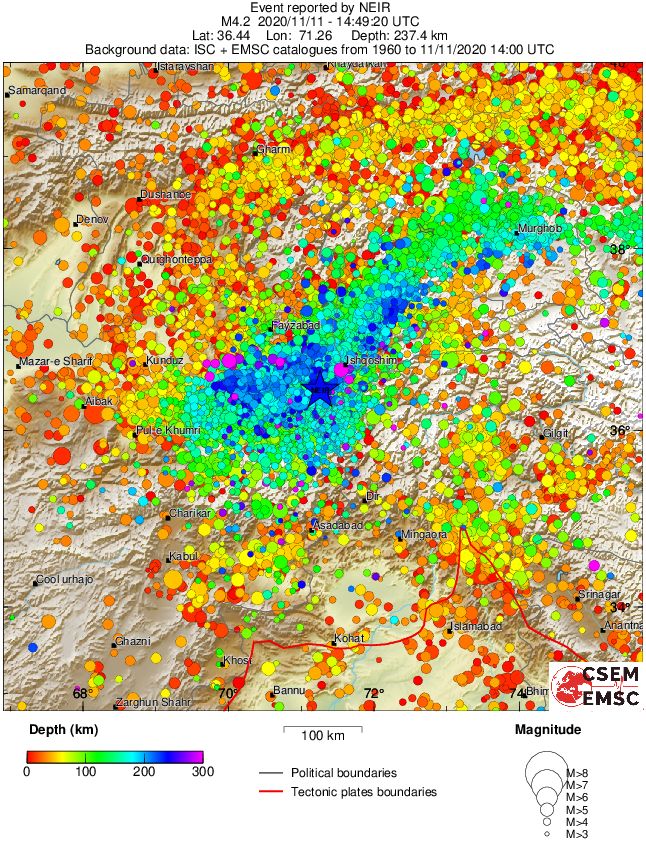 regional depth historical seismicity