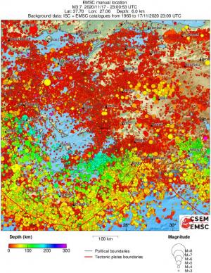 regional depth historical seismicity