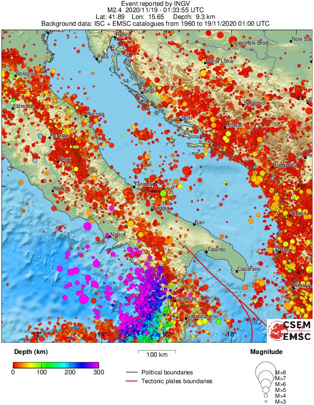 regional depth historical seismicity