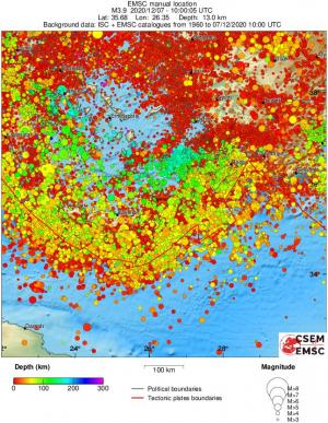 regional depth historical seismicity