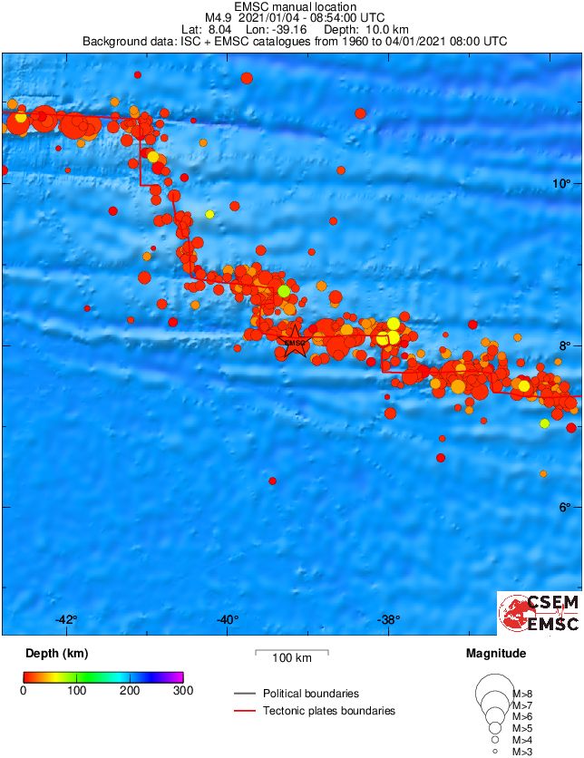 regional depth historical seismicity