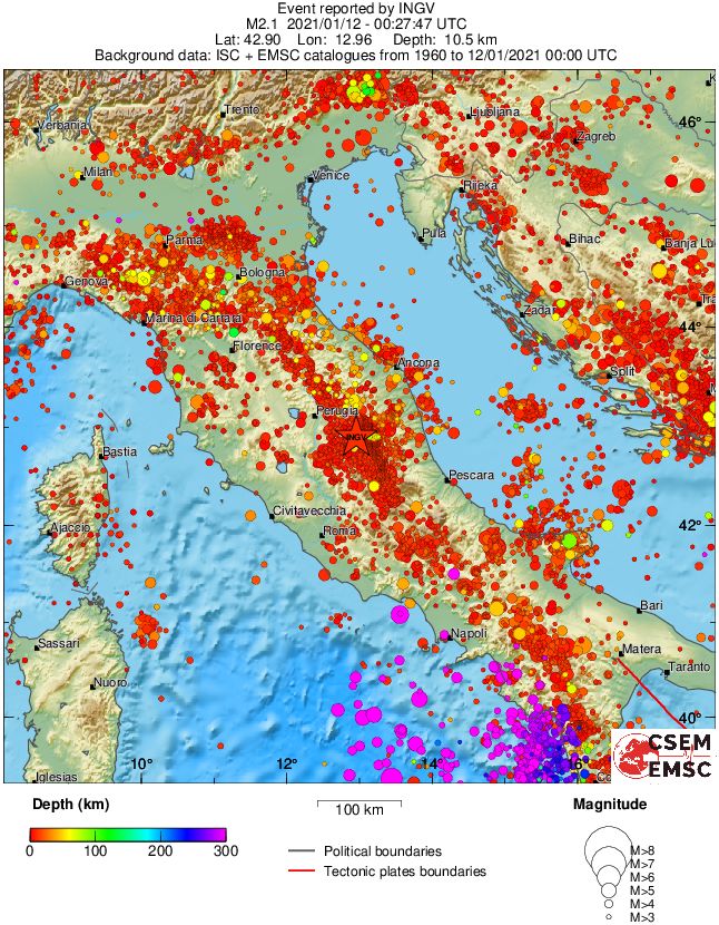 regional depth historical seismicity