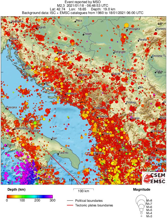 regional depth historical seismicity