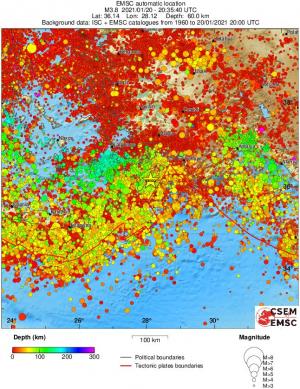 regional depth historical seismicity