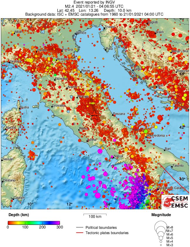 regional depth historical seismicity