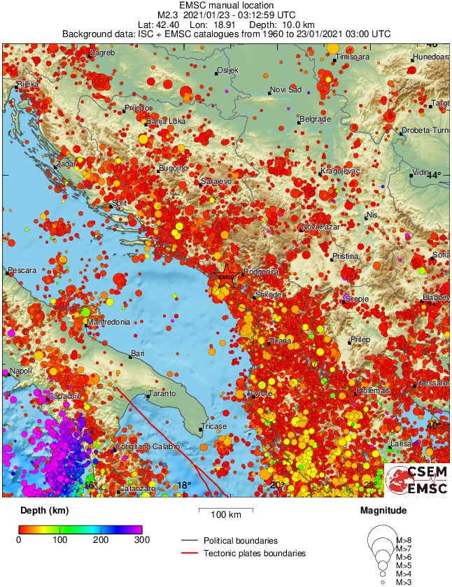 regional depth historical seismicity