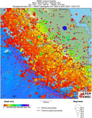 regional depth historical seismicity