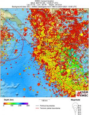 regional depth historical seismicity