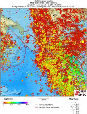 regional depth historical seismicity