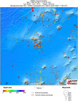 regional depth historical seismicity