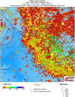regional depth historical seismicity