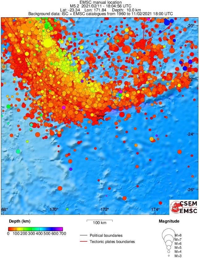 regional depth historical seismicity