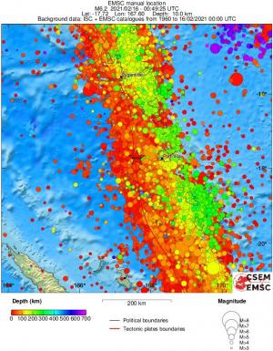 regional depth historical seismicity