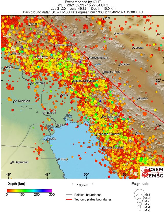 regional depth historical seismicity
