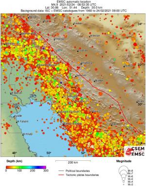 regional depth historical seismicity