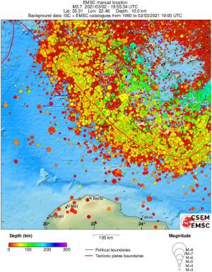 regional depth historical seismicity