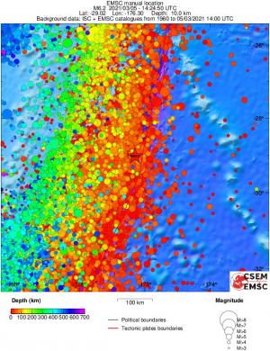 regional depth historical seismicity