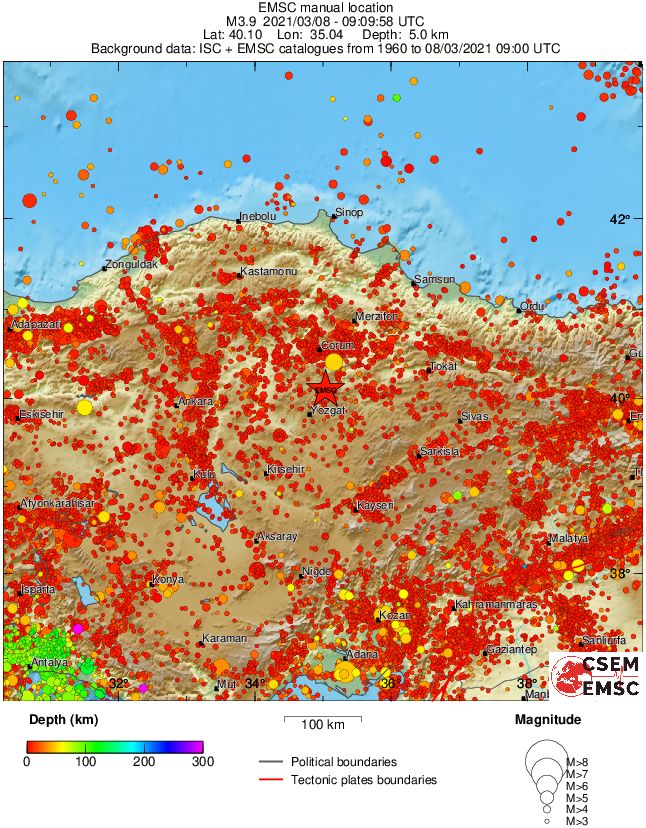 regional depth historical seismicity