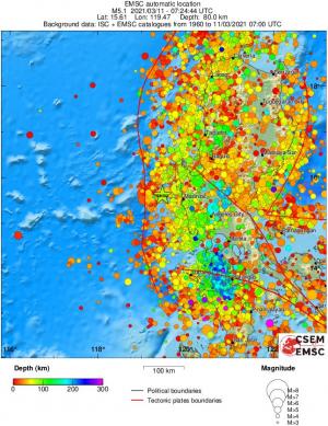 regional depth historical seismicity