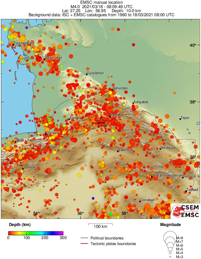 regional depth historical seismicity