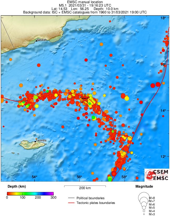 regional depth historical seismicity