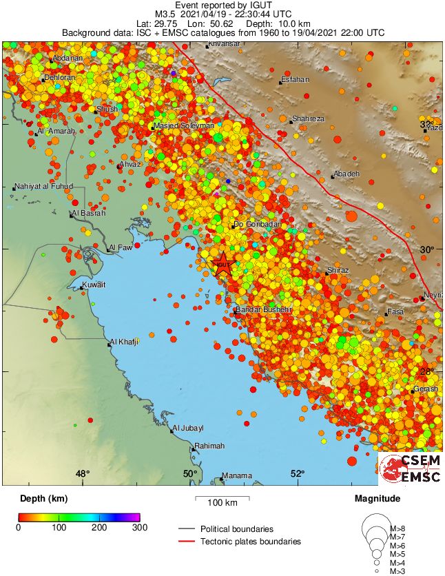 regional depth historical seismicity