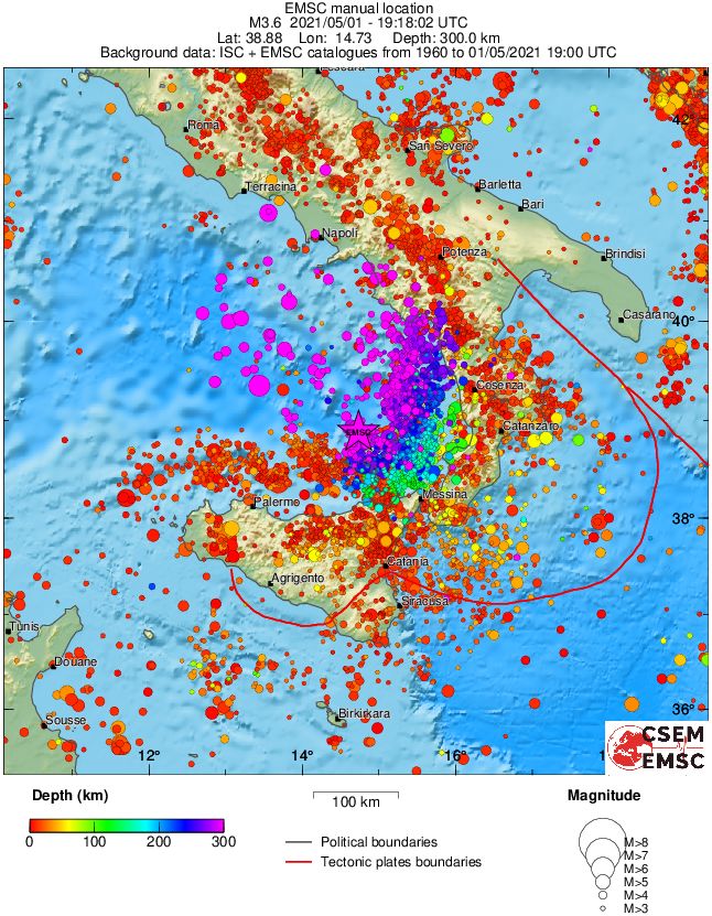 regional depth historical seismicity