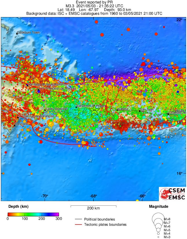 regional depth historical seismicity