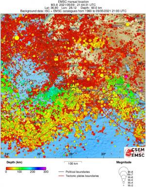 regional depth historical seismicity