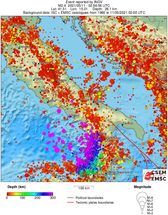 regional depth historical seismicity