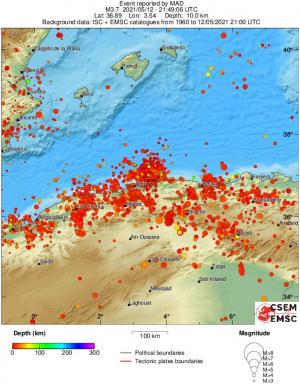 regional depth historical seismicity