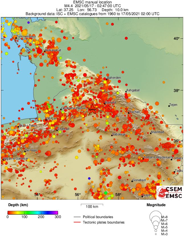 regional depth historical seismicity