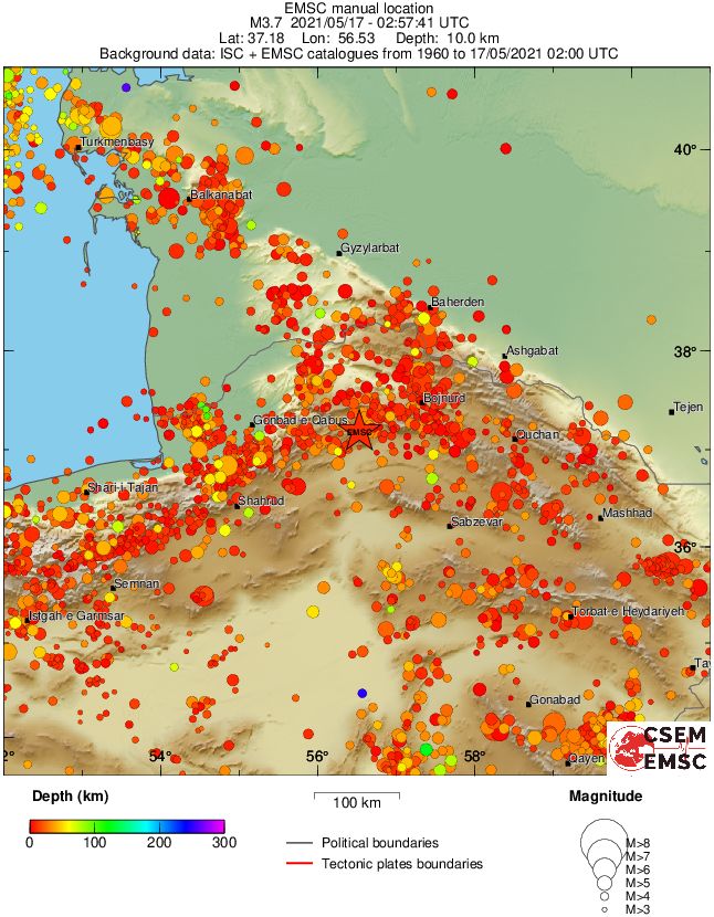 regional depth historical seismicity