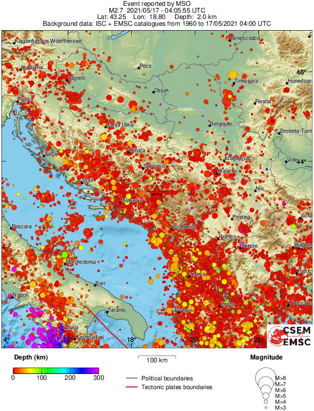 regional depth historical seismicity