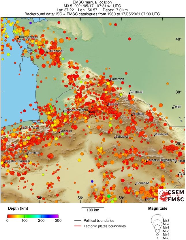 regional depth historical seismicity