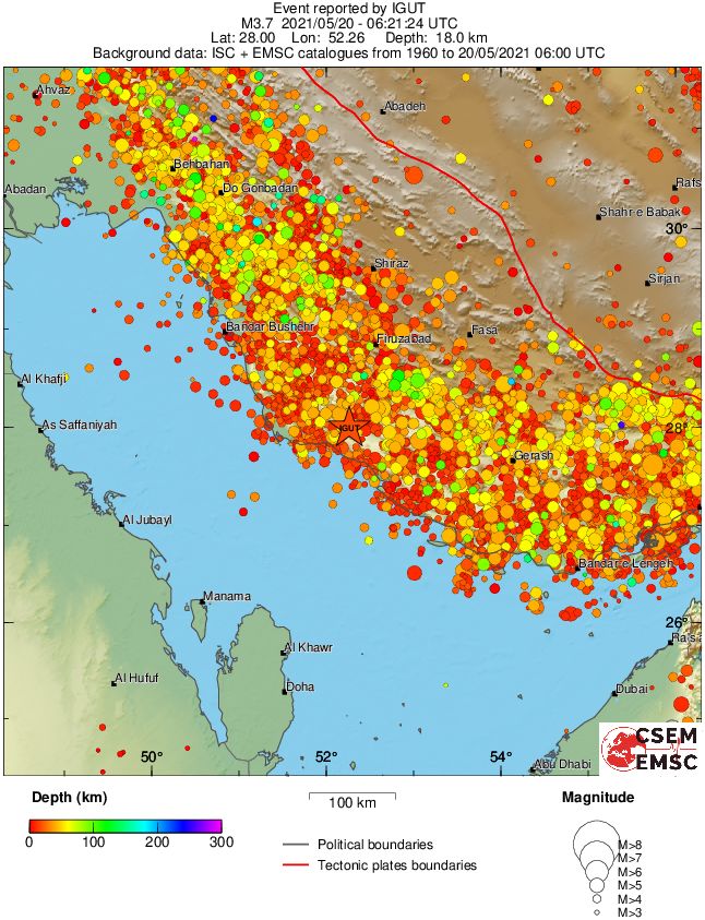 regional depth historical seismicity