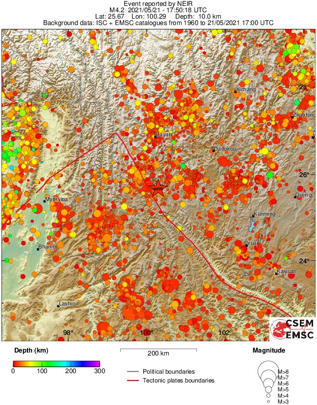 regional depth historical seismicity