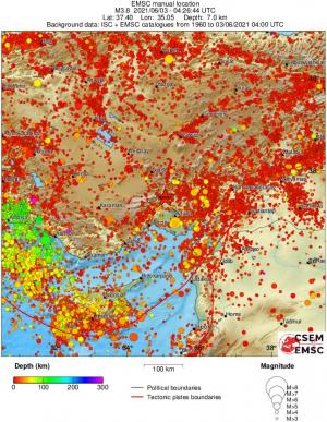 regional depth historical seismicity