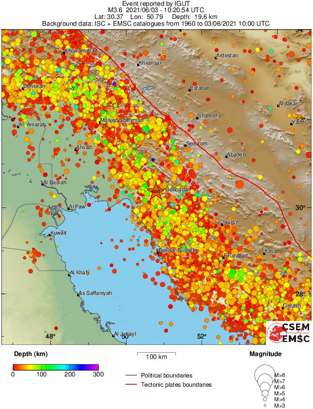 regional depth historical seismicity