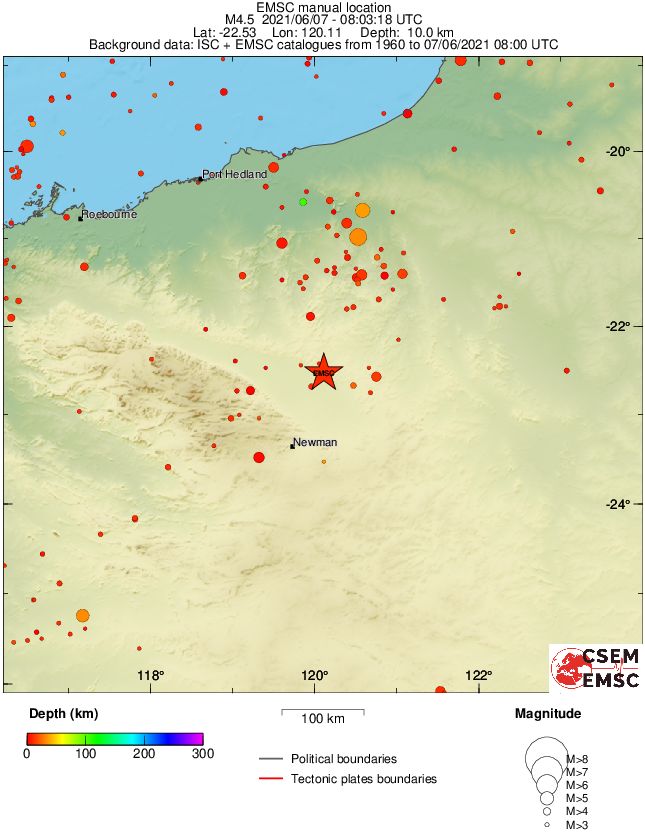 regional depth historical seismicity