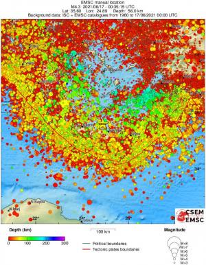 regional depth historical seismicity