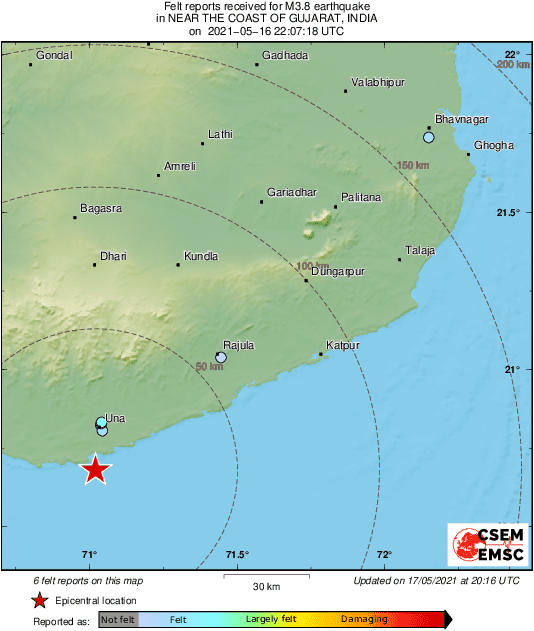 Earthquake - Magnitude 3.8 - NEAR THE COAST OF GUJARAT ...